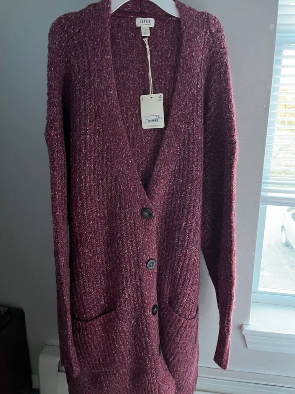 a.n.a Burgundy Longline V-Neck Button Cardigan